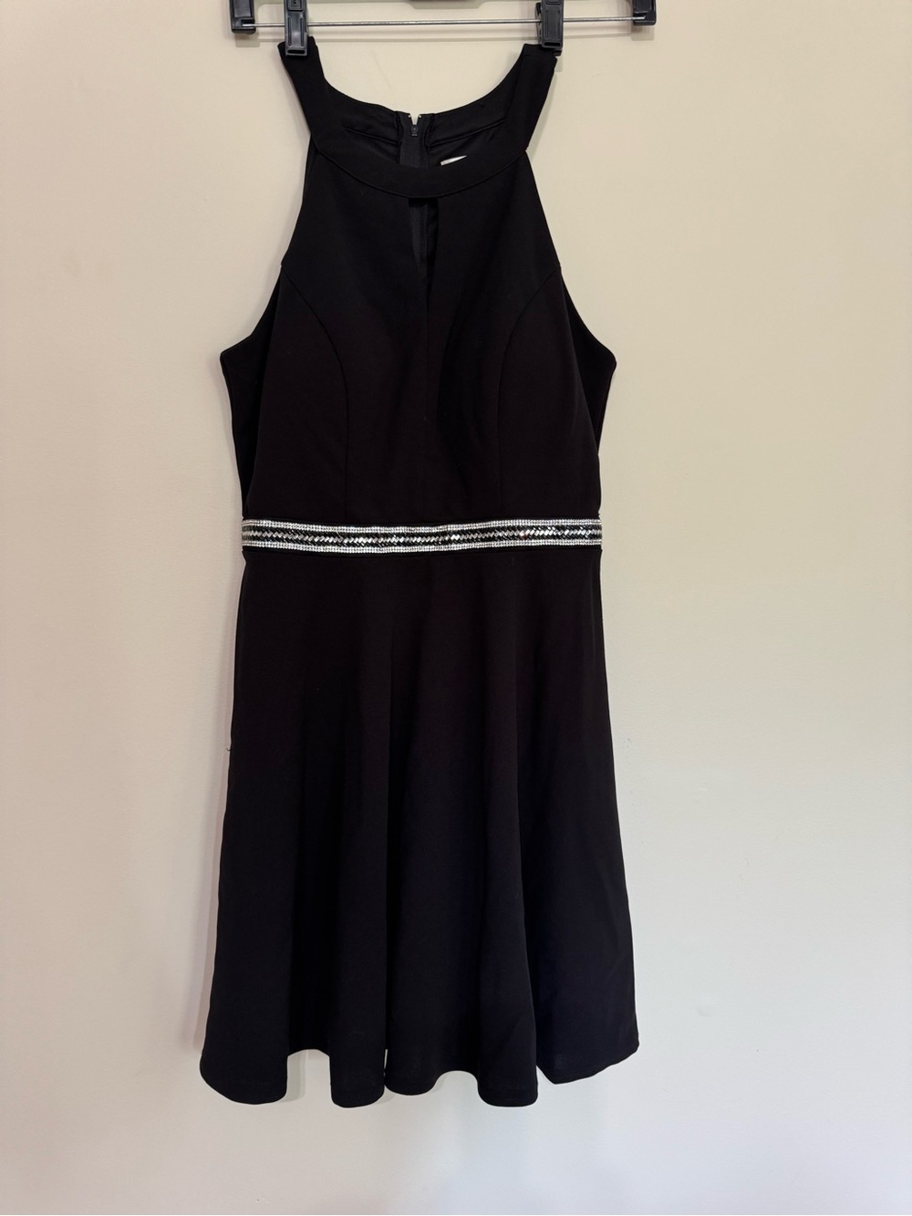 Emerald Sundae Black Halter Dress with Silver Beaded Waistband